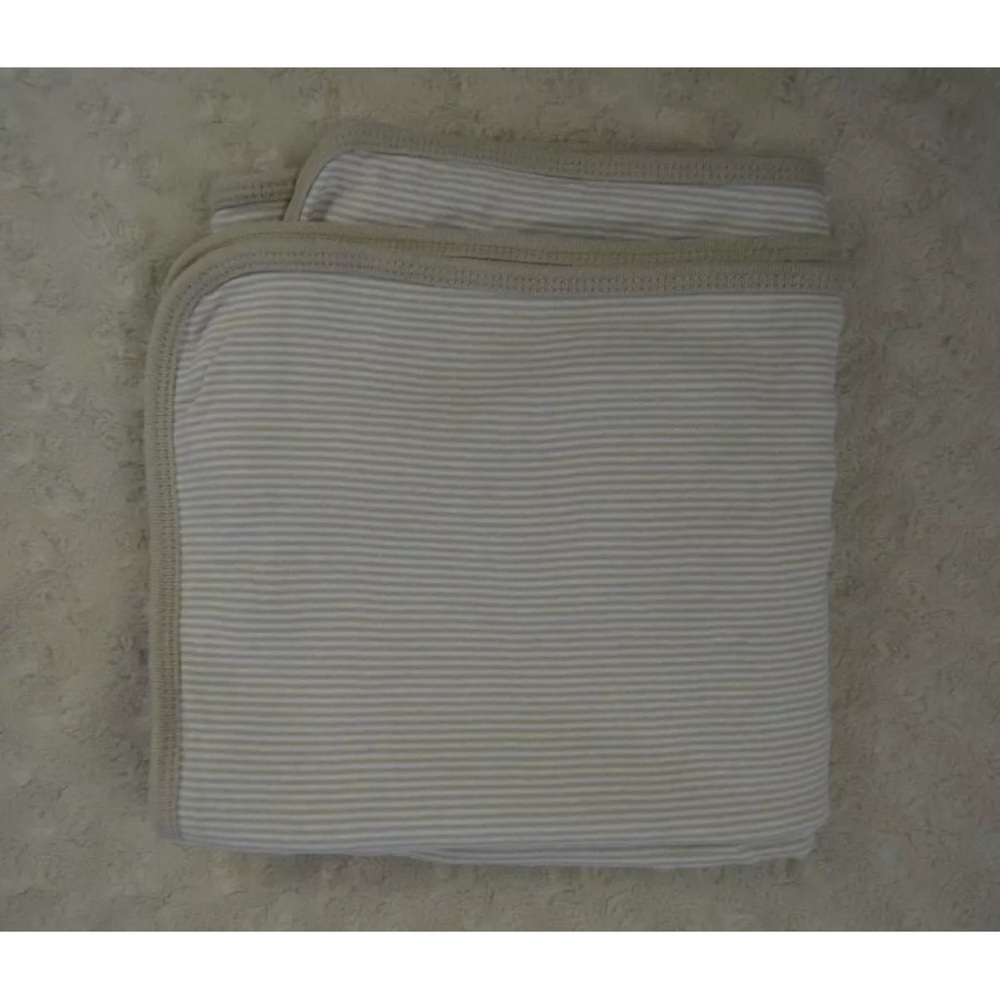 Carter's Tan White Stripe Baby Blanket Beige Jersey Knit Swaddle Single Ply
